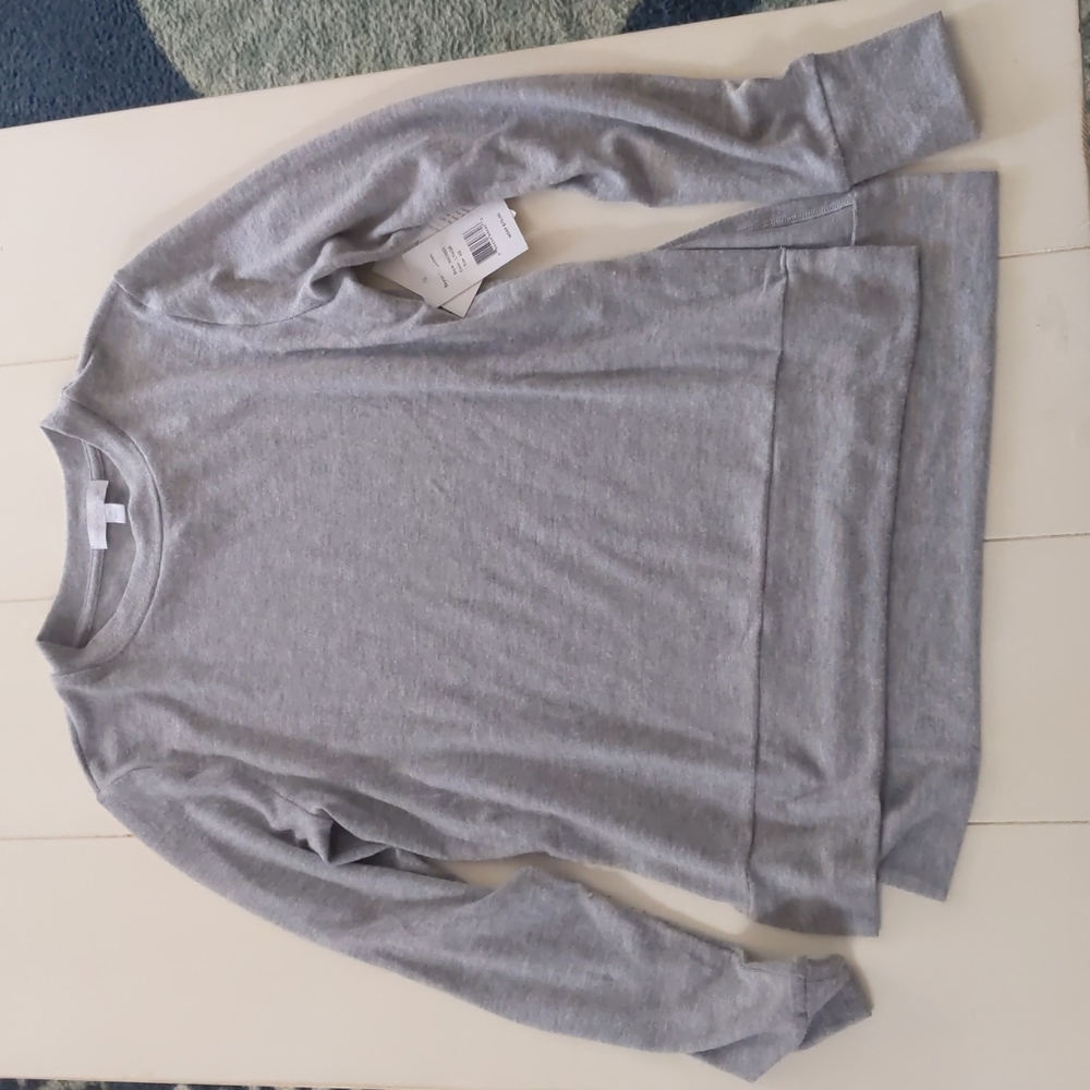 Beyond Yoga Light Gray Crewneck Layered Hem Sweater